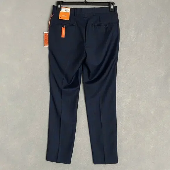 Tallia Men's 30x30 Suit Pant Vane Stretch Wool Blend Navy & Brown Check NEW